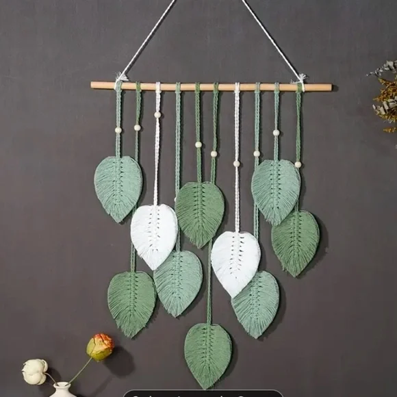 Avocado Green Leaf Boho Wall Hanging - Picture 3 of 6